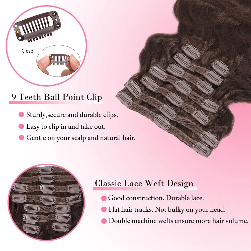 Chocolate Brown Human Hair Clip in Extensions for Women 8Pcs 120g Body Wave Clip in Hair Extensions Real Human Hair 12A Grade Brown Remy Human Hair Extensions Full and Thick (#4,16 Inch)