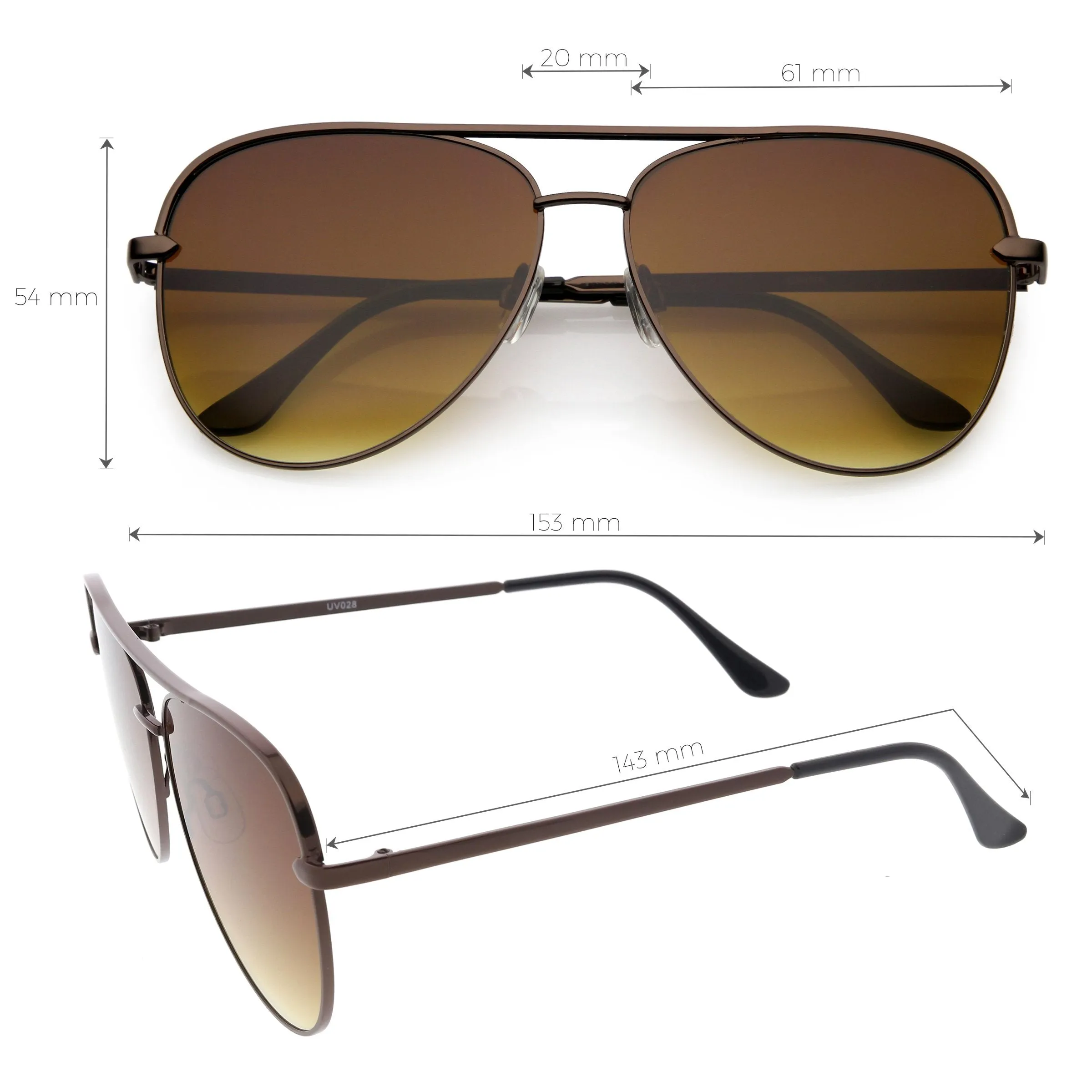 Classic Oversize Retro Modern Flat Lens Aviator Sunglasses C792 54mm