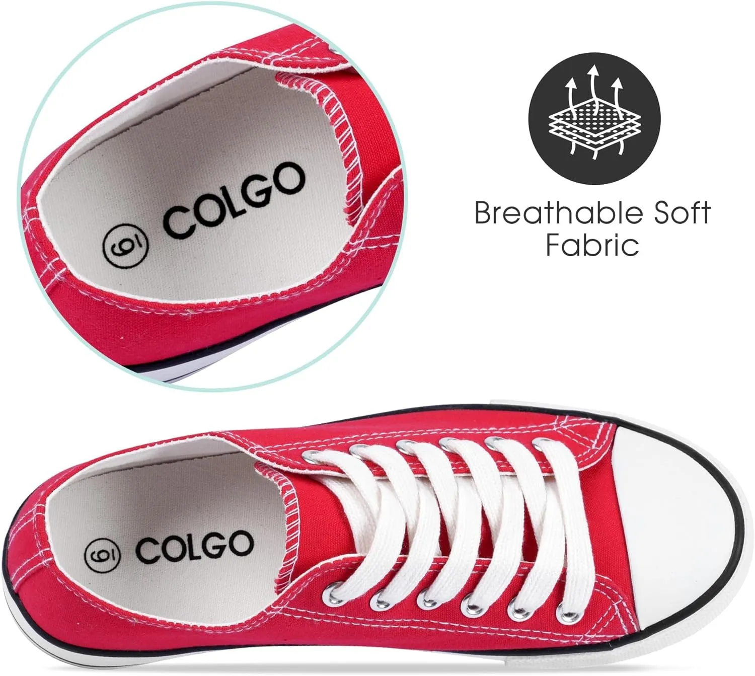 Colgo Women's Canvas Shoes, Lace-Up Low-Top Comfortable Breathable Sneakers for Women, Non-Slip Fashion Flats