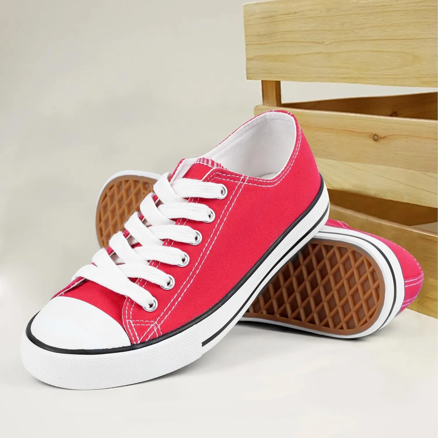 Colgo Women's Canvas Shoes, Lace-Up Low-Top Comfortable Breathable Sneakers for Women, Non-Slip Fashion Flats