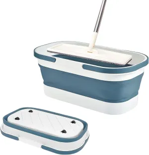 Collapsible Plastic Mop Bucket - 12L(3.17 Gallon) Window Washing Bucket with Wheels Foldable Mop Buckets Water Pail for House Car Cleaning Camping (Blue)