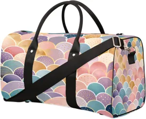 Colorful Fish Scales Travel Duffel Bag for Women Men Sports Tote Gym Bag Waterproof Foldable Lightweight Weekend Overnight Hospital Workout Bag Swimming Yoga Fitness Travel Sports Bag