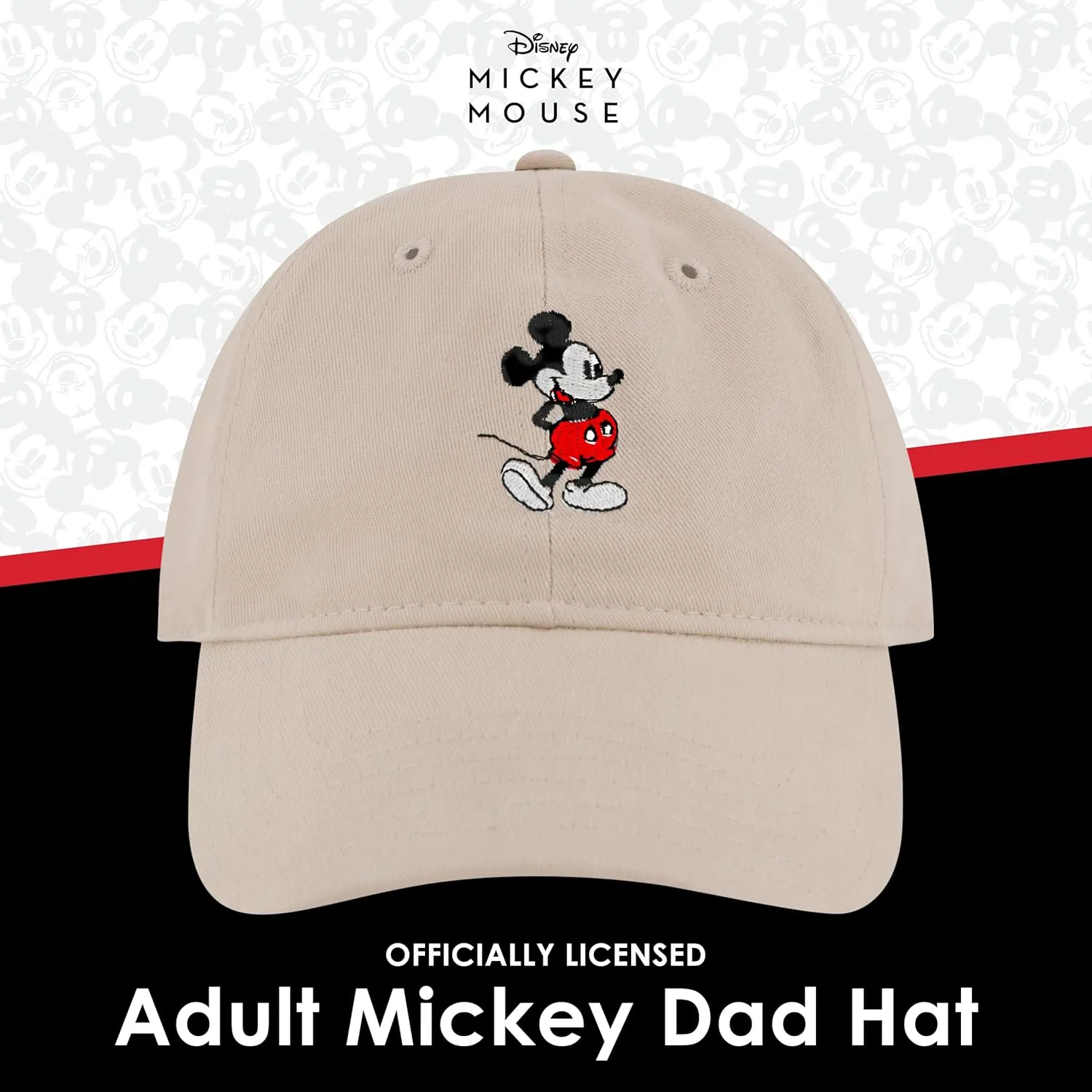 Concept One Disney Mickey Mouse Embroidered Cotton Adjustable Dad Hat with Curved Brim