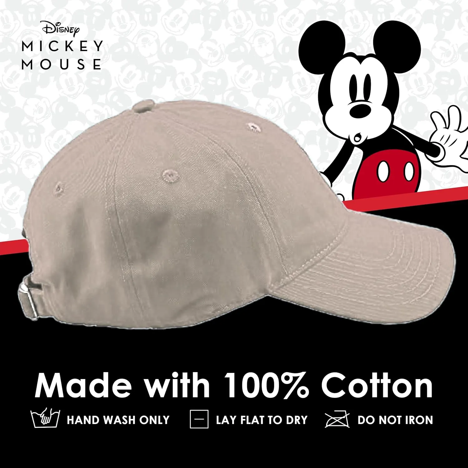 Concept One Disney Mickey Mouse Embroidered Cotton Adjustable Dad Hat with Curved Brim