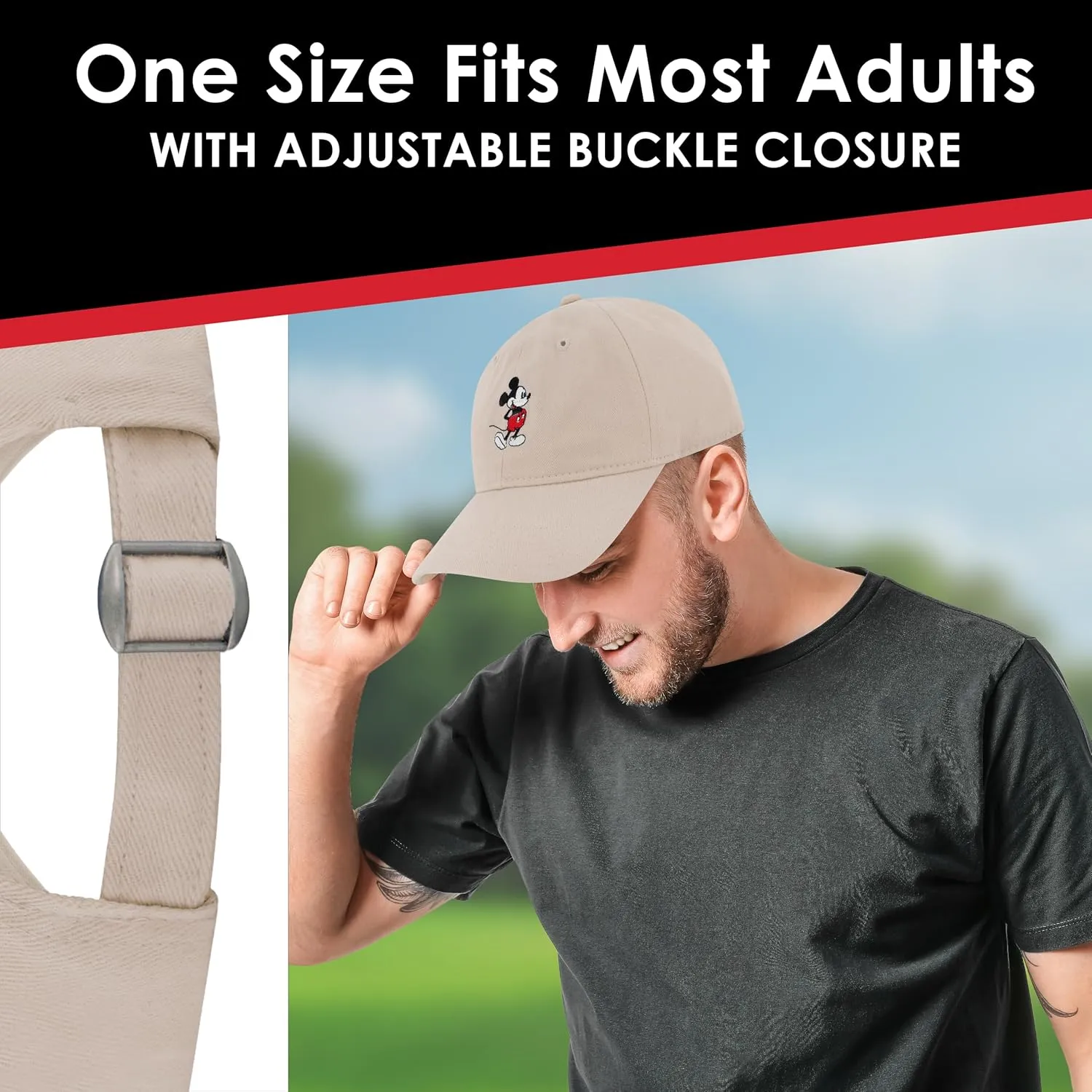 Concept One Disney Mickey Mouse Embroidered Cotton Adjustable Dad Hat with Curved Brim