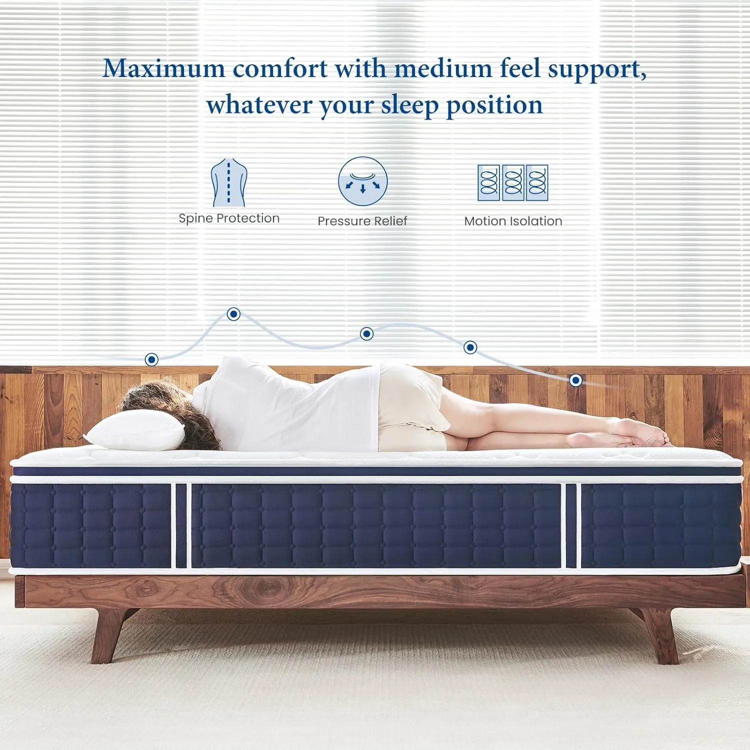 Coolvie Mattresses Queen Size, 12 Inch Supportive Foam Hybrid Mattress in a Box, Individual Pocket Springs for Cooler Sleep & Minimal Motion Transfer, Medium Firm for Back Sleeper 100-Night Trial