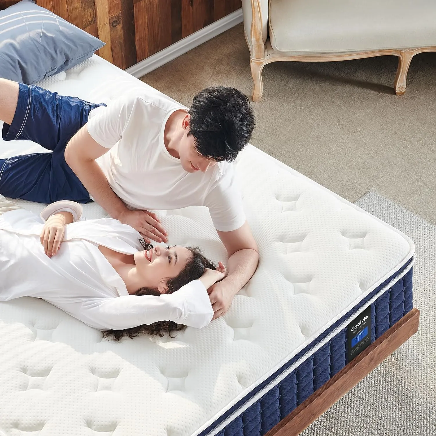 Coolvie Mattresses Queen Size, 12 Inch Supportive Foam Hybrid Mattress in a Box, Individual Pocket Springs for Cooler Sleep & Minimal Motion Transfer, Medium Firm for Back Sleeper 100-Night Trial