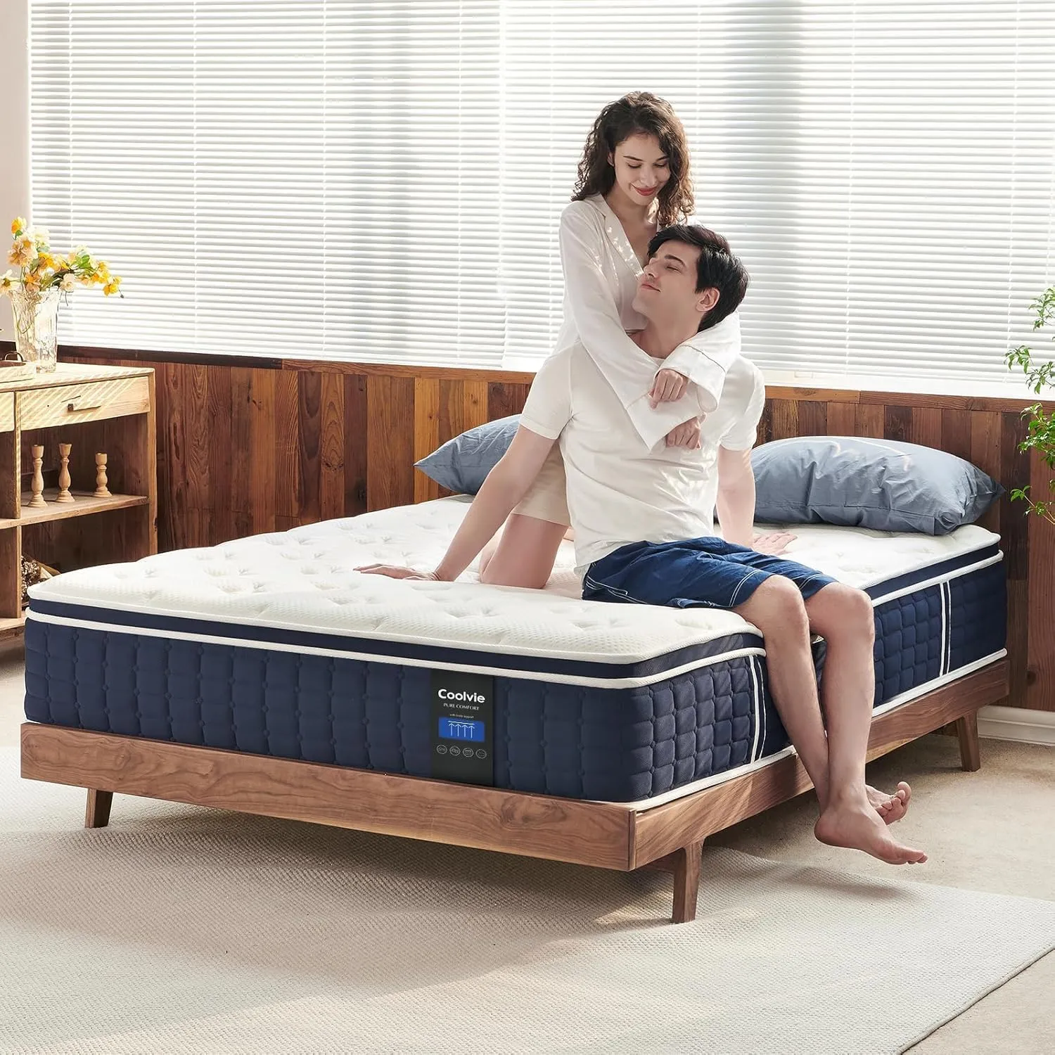 Coolvie Mattresses Queen Size, 12 Inch Supportive Foam Hybrid Mattress in a Box, Individual Pocket Springs for Cooler Sleep & Minimal Motion Transfer, Medium Firm for Back Sleeper 100-Night Trial