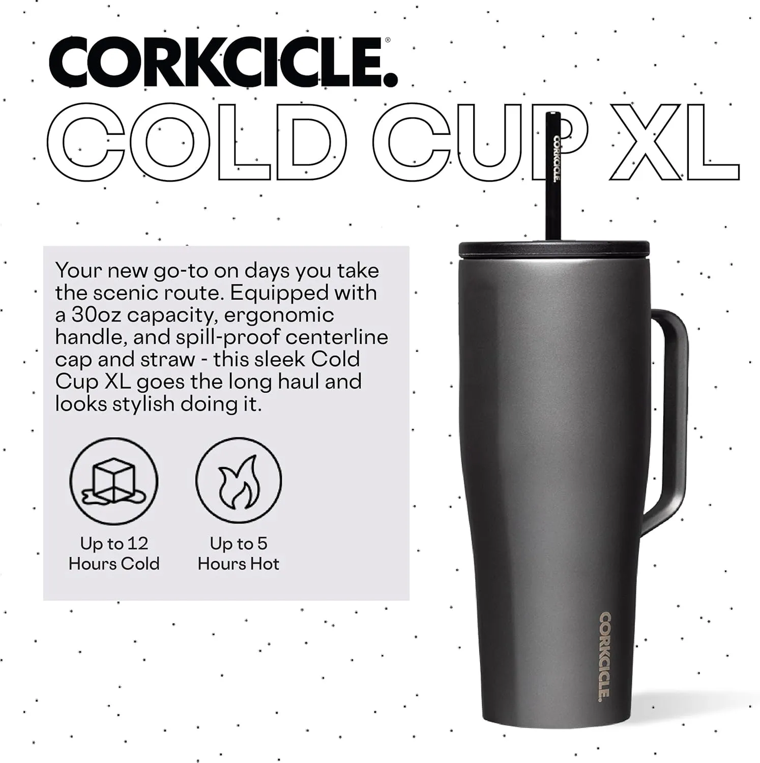 Corkcicle 30oz Tumbler With Handle, Ceramic Slate, Reusable Water Bottle, Triple Insulated Stainless Steel Travel Mug, BPA Free, Keeps Beverages Cold 12 Hours, Tumbler with Lid and Straw, Cold Cup XL