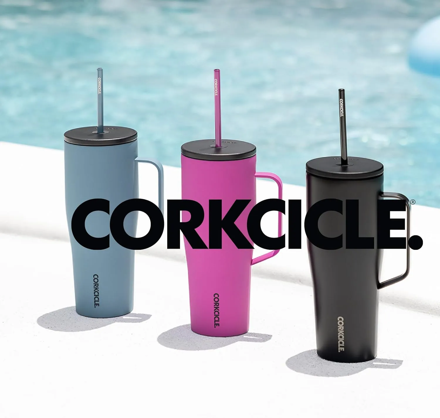 Corkcicle 30oz Tumbler With Handle, Ceramic Slate, Reusable Water Bottle, Triple Insulated Stainless Steel Travel Mug, BPA Free, Keeps Beverages Cold 12 Hours, Tumbler with Lid and Straw, Cold Cup XL