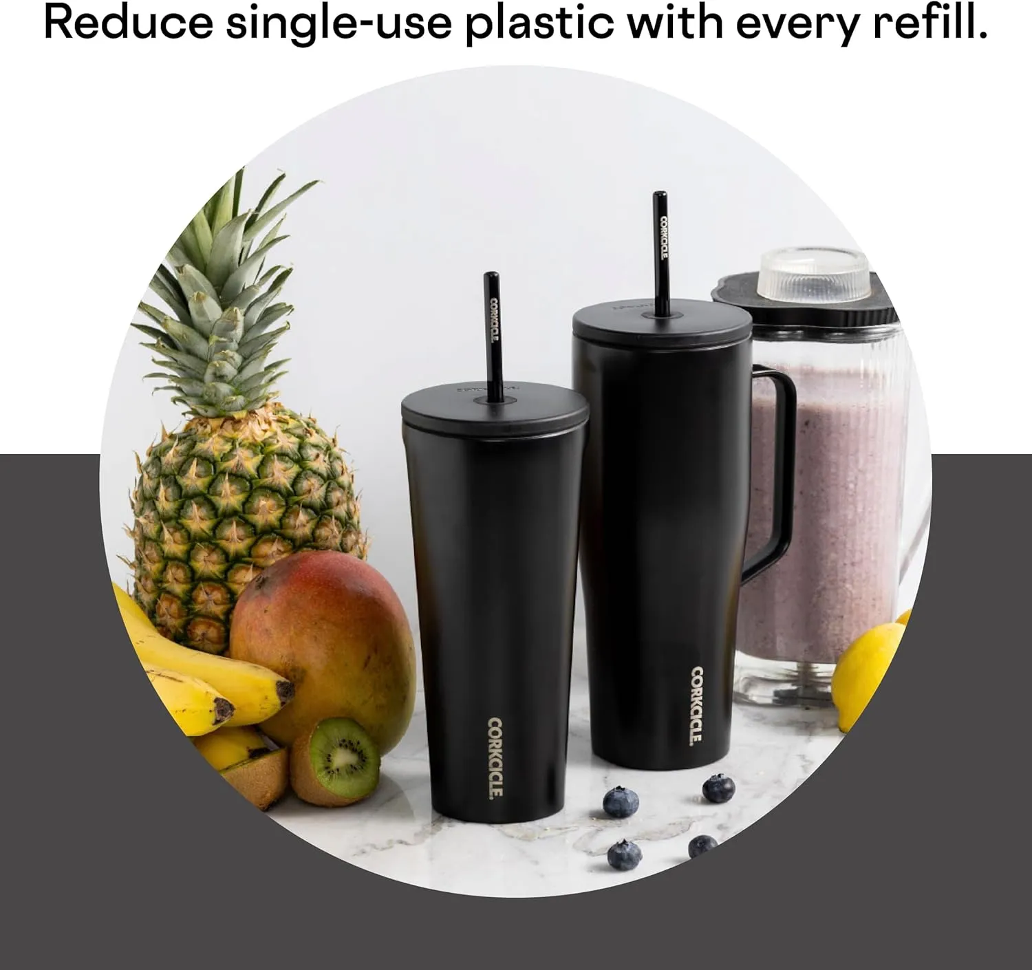 Corkcicle 30oz Tumbler With Handle, Ceramic Slate, Reusable Water Bottle, Triple Insulated Stainless Steel Travel Mug, BPA Free, Keeps Beverages Cold 12 Hours, Tumbler with Lid and Straw, Cold Cup XL