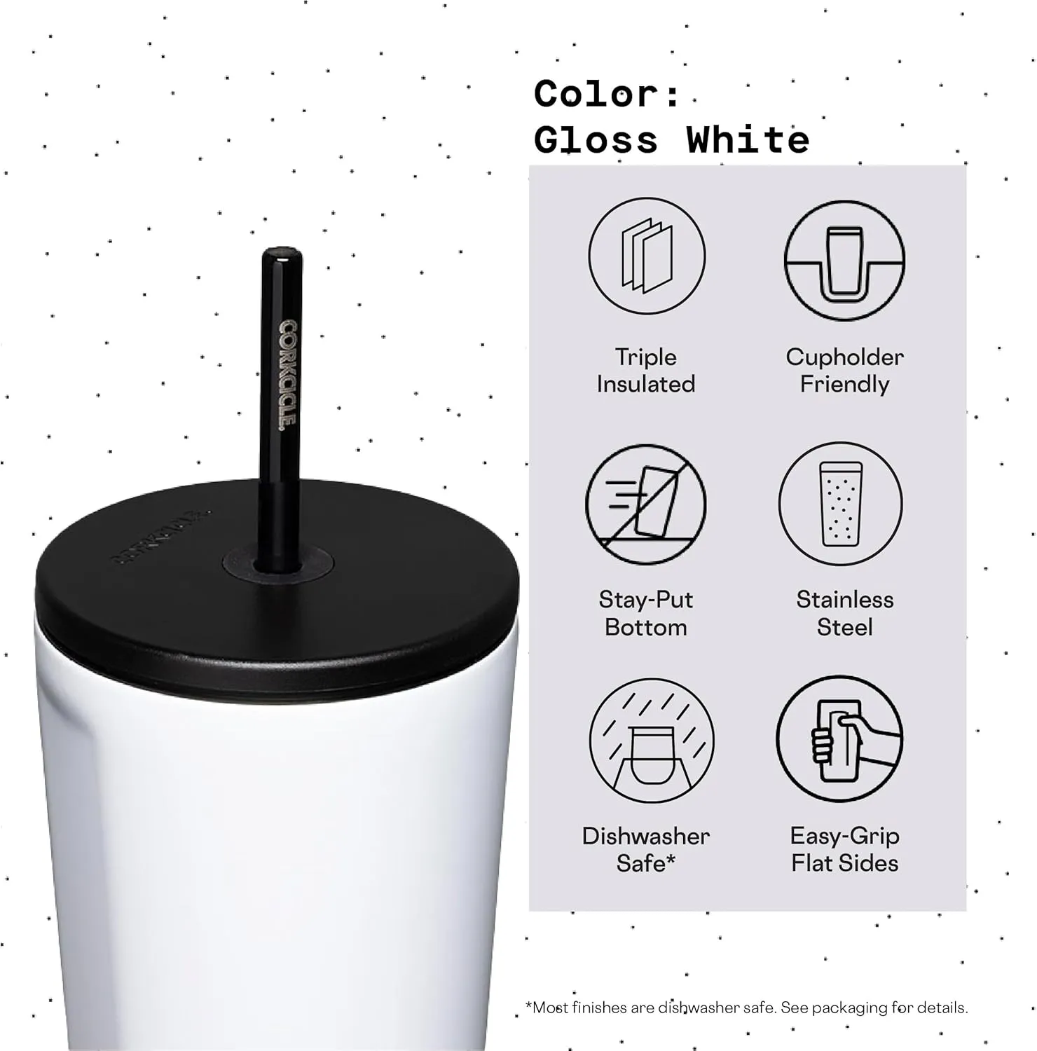 Corkcicle Cold Cup Insulated Tumbler with Lid and Straw, Gloss White, 24 oz – Reusable Water Bottle Keeps Beverages Cold for 12hrs, Hot 5hrs – Cupholder Friendly Tumbler, Lid for Flexible Sipping