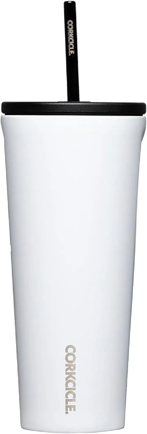Corkcicle Cold Cup Insulated Tumbler with Lid and Straw, Gloss White, 24 oz – Reusable Water Bottle Keeps Beverages Cold for 12hrs, Hot 5hrs – Cupholder Friendly Tumbler, Lid for Flexible Sipping