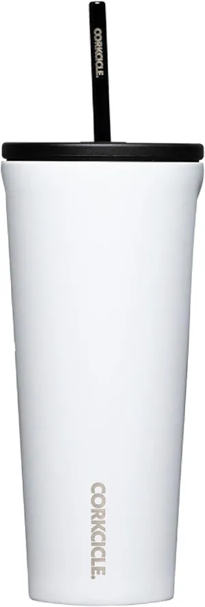 Corkcicle Cold Cup Insulated Tumbler with Lid and Straw, Gloss White, 24 oz – Reusable Water Bottle Keeps Beverages Cold for 12hrs, Hot 5hrs – Cupholder Friendly Tumbler, Lid for Flexible Sipping