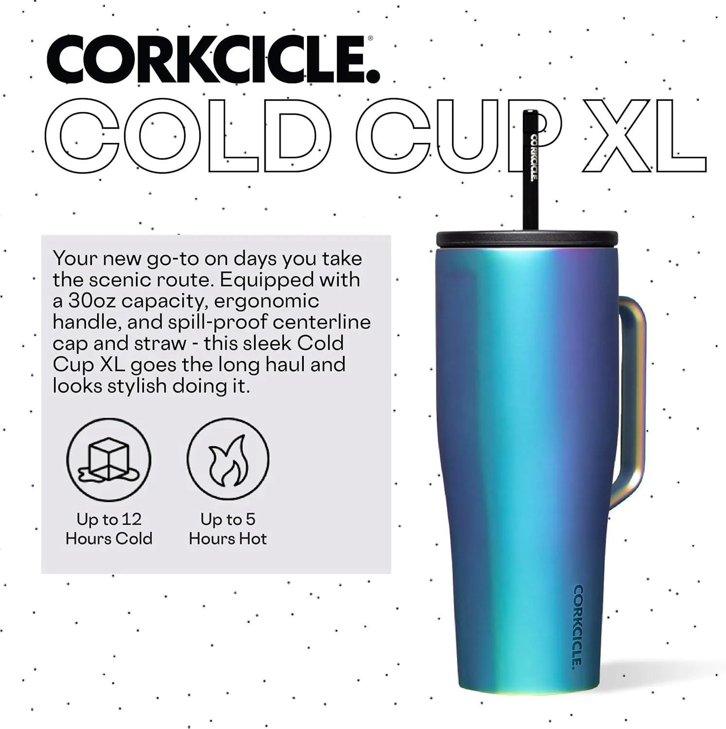 Corkcicle Cold Cup XL Insulated Tumbler with Handle, Lid, & Straw, Dragonfly, 30 oz – Reusable Cupholder Friendly Water Bottle Keeps Drinks Cold 12hrs
