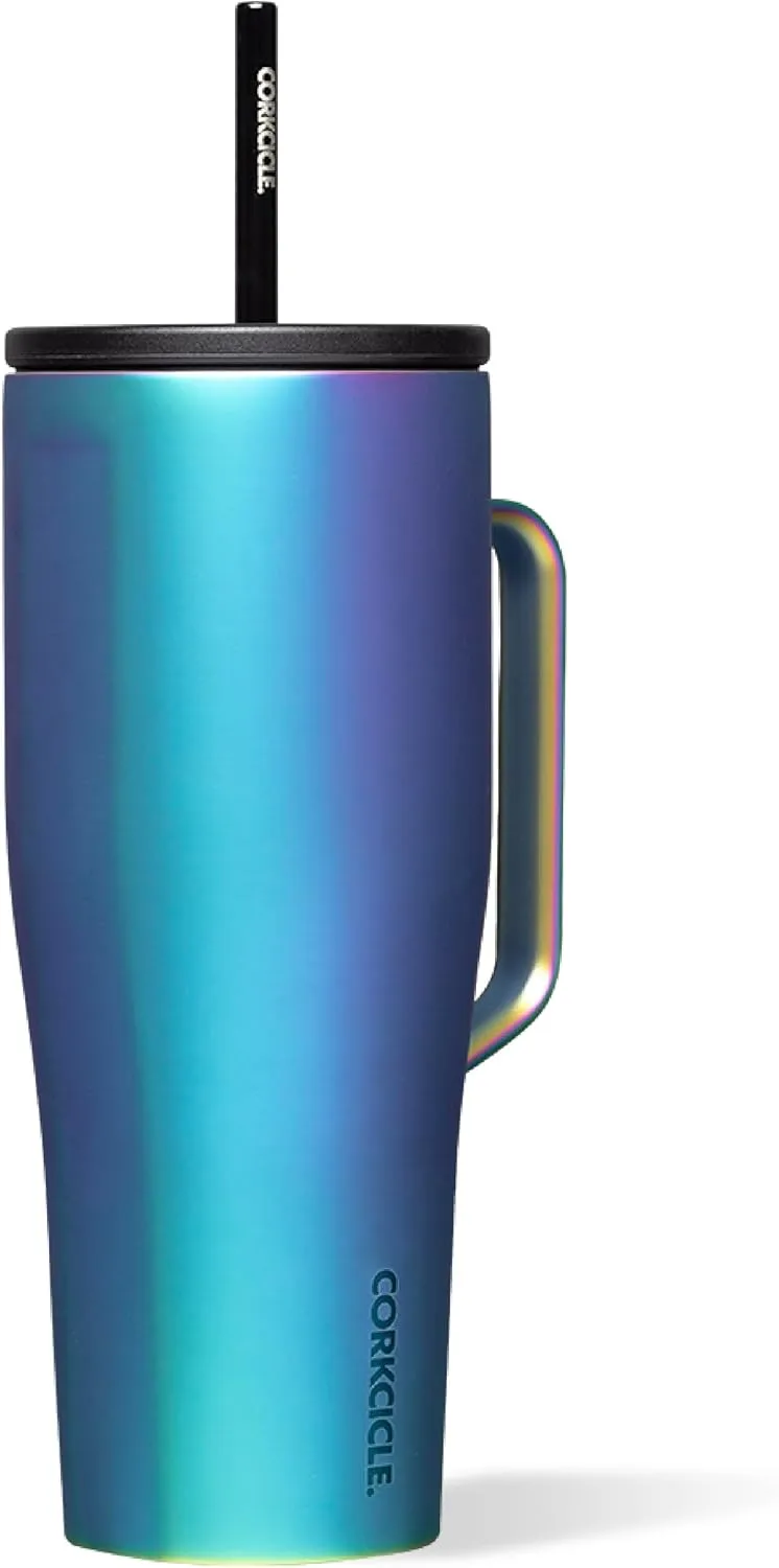 Corkcicle Cold Cup XL Insulated Tumbler with Handle, Lid, & Straw, Dragonfly, 30 oz – Reusable Cupholder Friendly Water Bottle Keeps Drinks Cold 12hrs