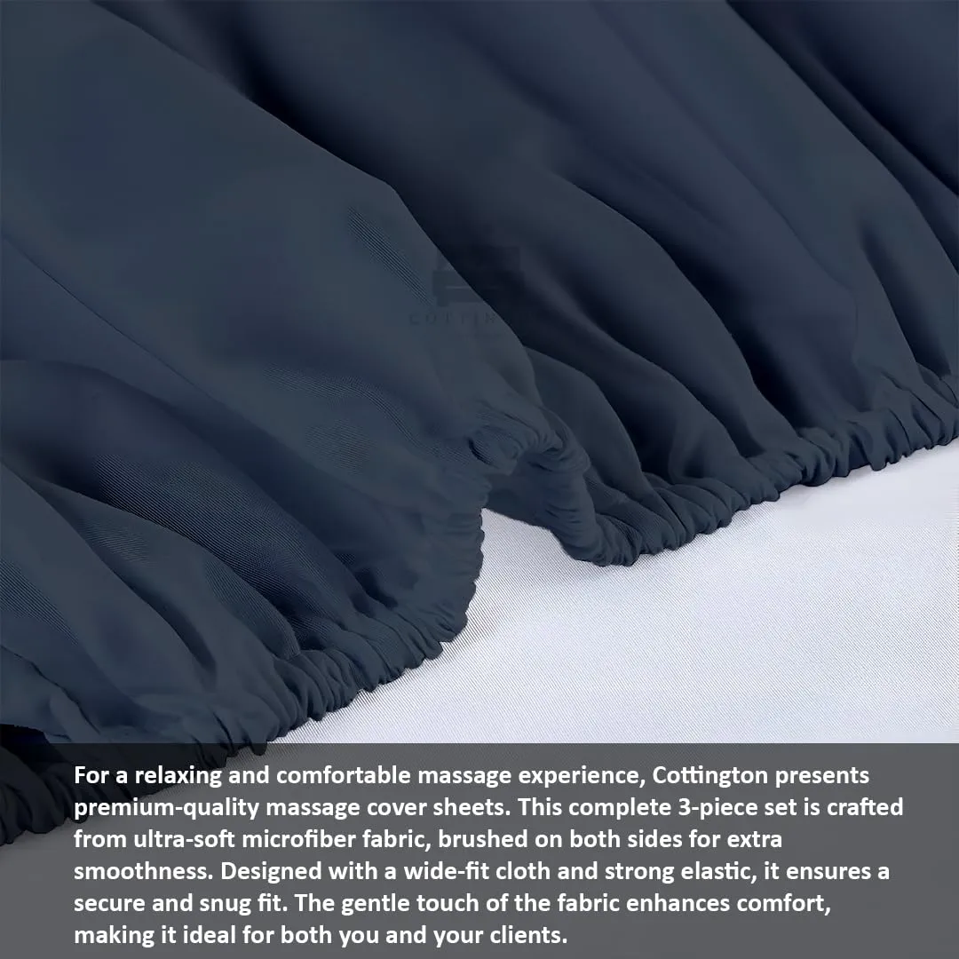 Cottingon 3 Piece Massage Table Sheet Set, 100% Brushed Premium Microfiber Ultra Light, Wrinkle free, Facial Bed Cover Fits 36" x 77" upto 7"Deep Massage Beds, Navy Blue