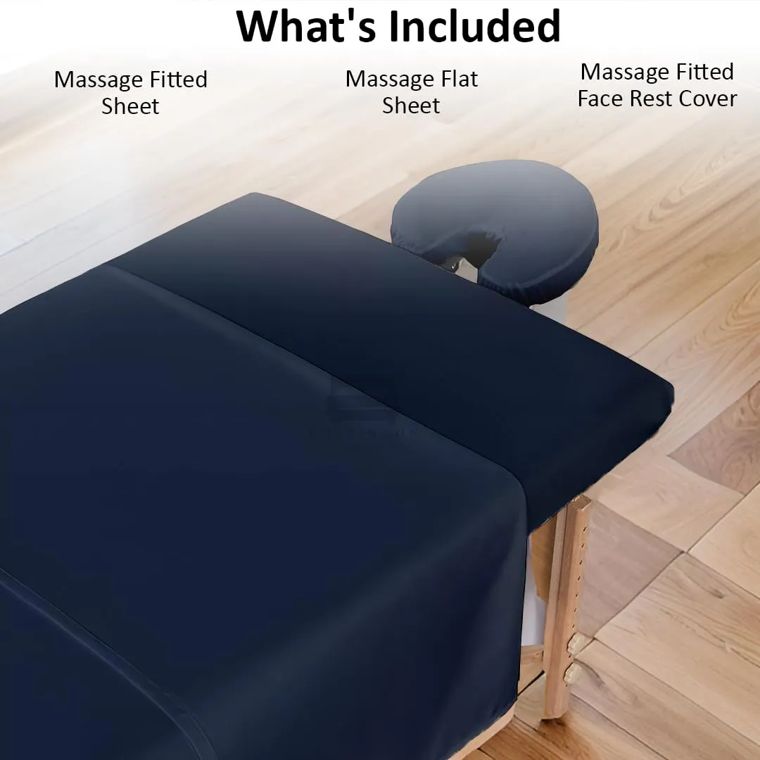 Cottingon 3 Piece Massage Table Sheet Set, 100% Brushed Premium Microfiber Ultra Light, Wrinkle free, Facial Bed Cover Fits 36" x 77" upto 7"Deep Massage Beds, Navy Blue