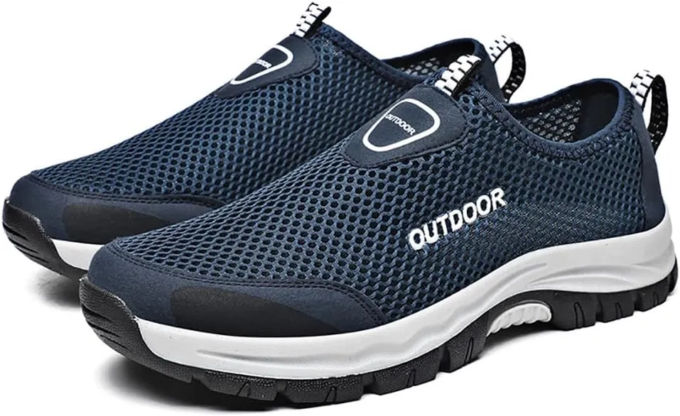 Cubicbee Men's Mesh Cutout Quick Dry Walking Loafers Outdoor Lightweight Hiking Shoes Slip-On Breathable Mesh Casual Shoes Non-Slip Fashion Flats Driving Sneakers