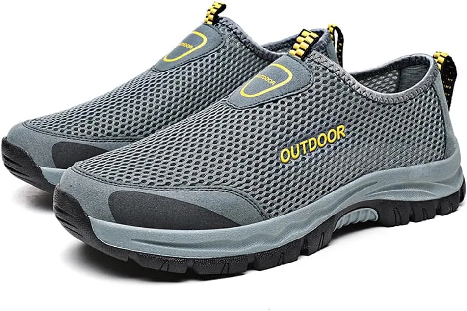 Cubicbee Men's Mesh Cutout Quick Dry Walking Loafers Outdoor Lightweight Hiking Shoes Slip-On Breathable Mesh Casual Shoes Non-Slip Fashion Flats Driving Sneakers