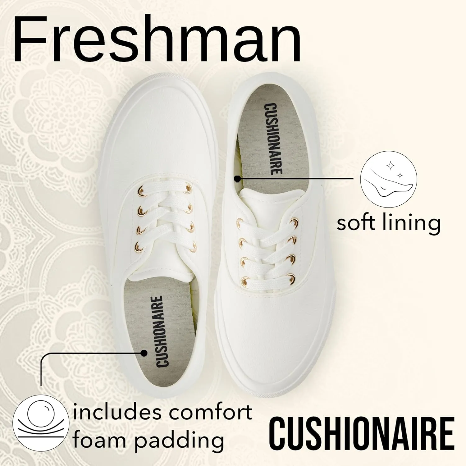 CUSHIONAIRE Women’s Freshman Canvas Lace-Up Sneaker with Memory Foam, Wide Widths Available | Casual Walking Shoes, Lightweight & Comfortable