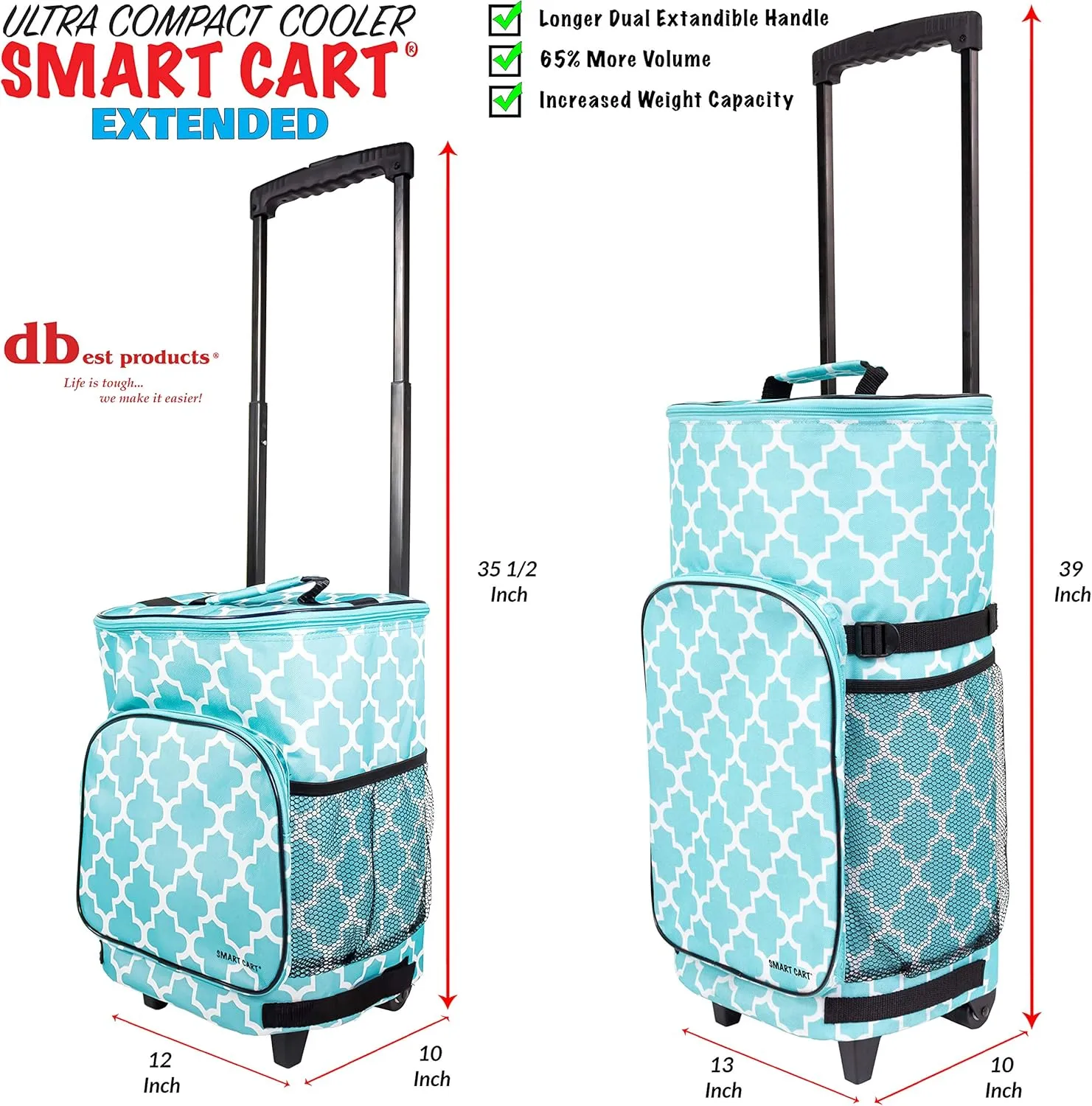 dbest products Ultra Compact Smart Cart Cooler Extended Insulated Collapsible Rolling Tailgate BBQ Beach Summer Moroccan Tile
