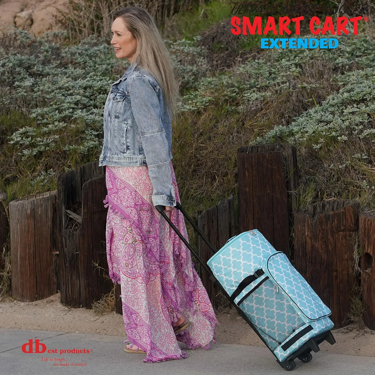 dbest products Ultra Compact Smart Cart Cooler Extended Insulated Collapsible Rolling Tailgate BBQ Beach Summer Moroccan Tile