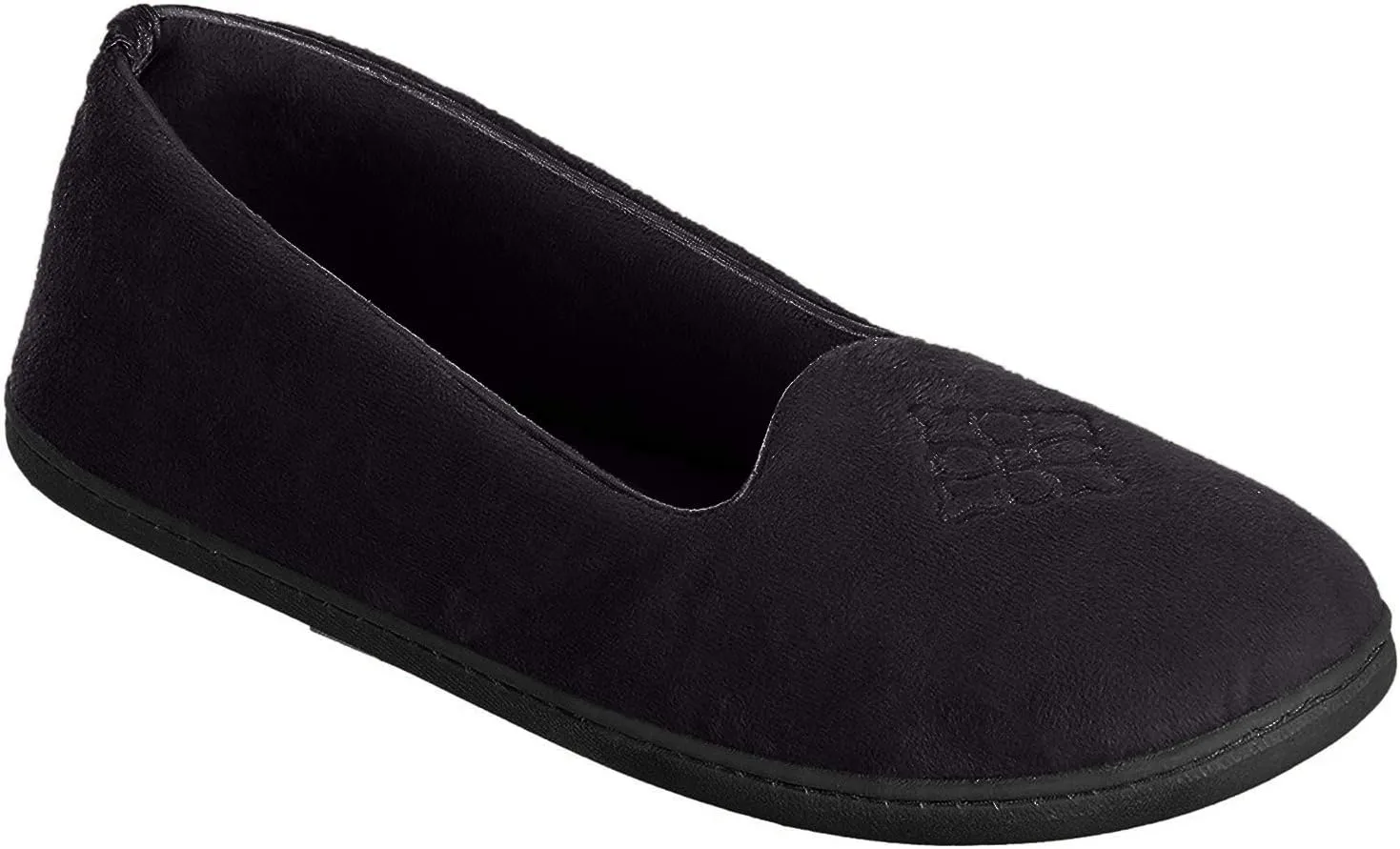 Dearfoams Women's Micro Velour Embroidered Closed Back Slippers
