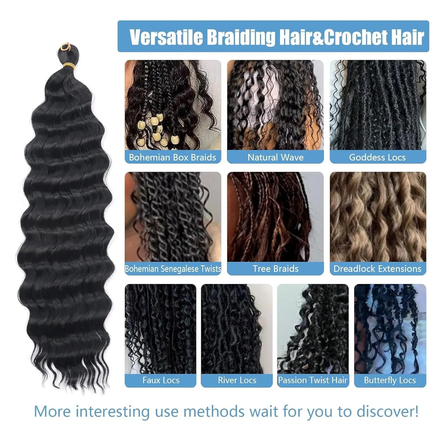 Deep Wave Crochet Hair Auburn Synthetic Water Wave Crochet Hair for Goddess 22Inch 3 Packs Wet and Wavy Braiding Hair Pre Stretched