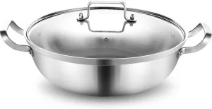 DELARLO Tri-Ply Stainless Steel 14 inch Everyday pan With lid, Everything Pan, Durable Deep Saute Pan, 7QT Induction Cooking Pot,Woks & Stir-Fry Pans Oven Safe Stock Pot