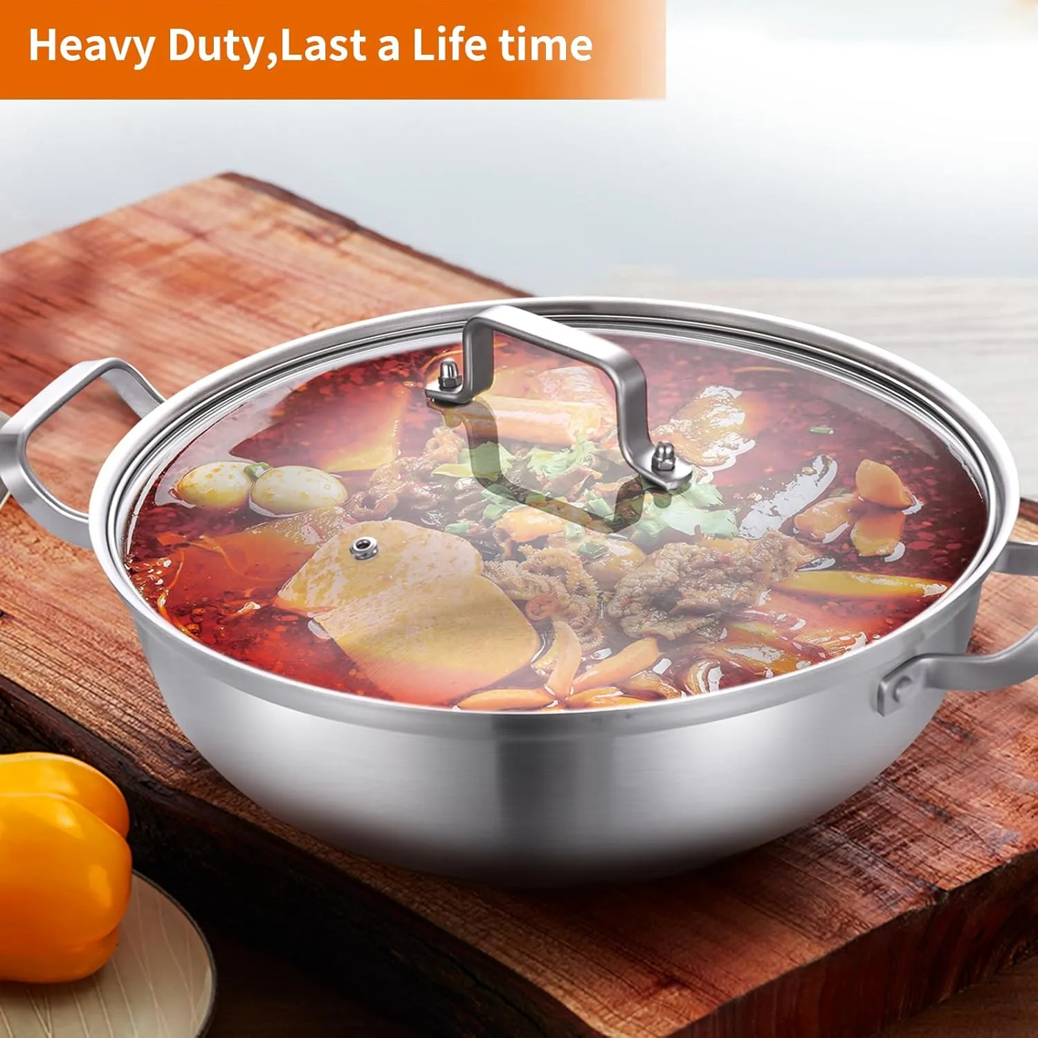 DELARLO Tri-Ply Stainless Steel 14 inch Everyday pan With lid, Everything Pan, Durable Deep Saute Pan, 7QT Induction Cooking Pot,Woks & Stir-Fry Pans Oven Safe Stock Pot