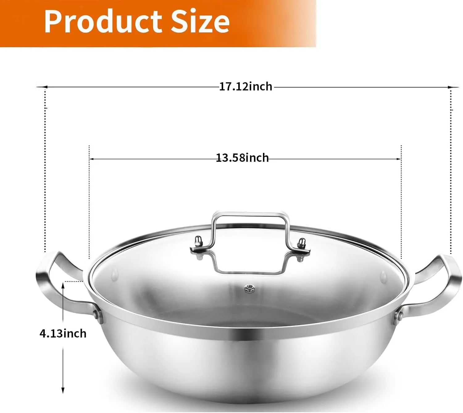 DELARLO Tri-Ply Stainless Steel 14 inch Everyday pan With lid, Everything Pan, Durable Deep Saute Pan, 7QT Induction Cooking Pot,Woks & Stir-Fry Pans Oven Safe Stock Pot