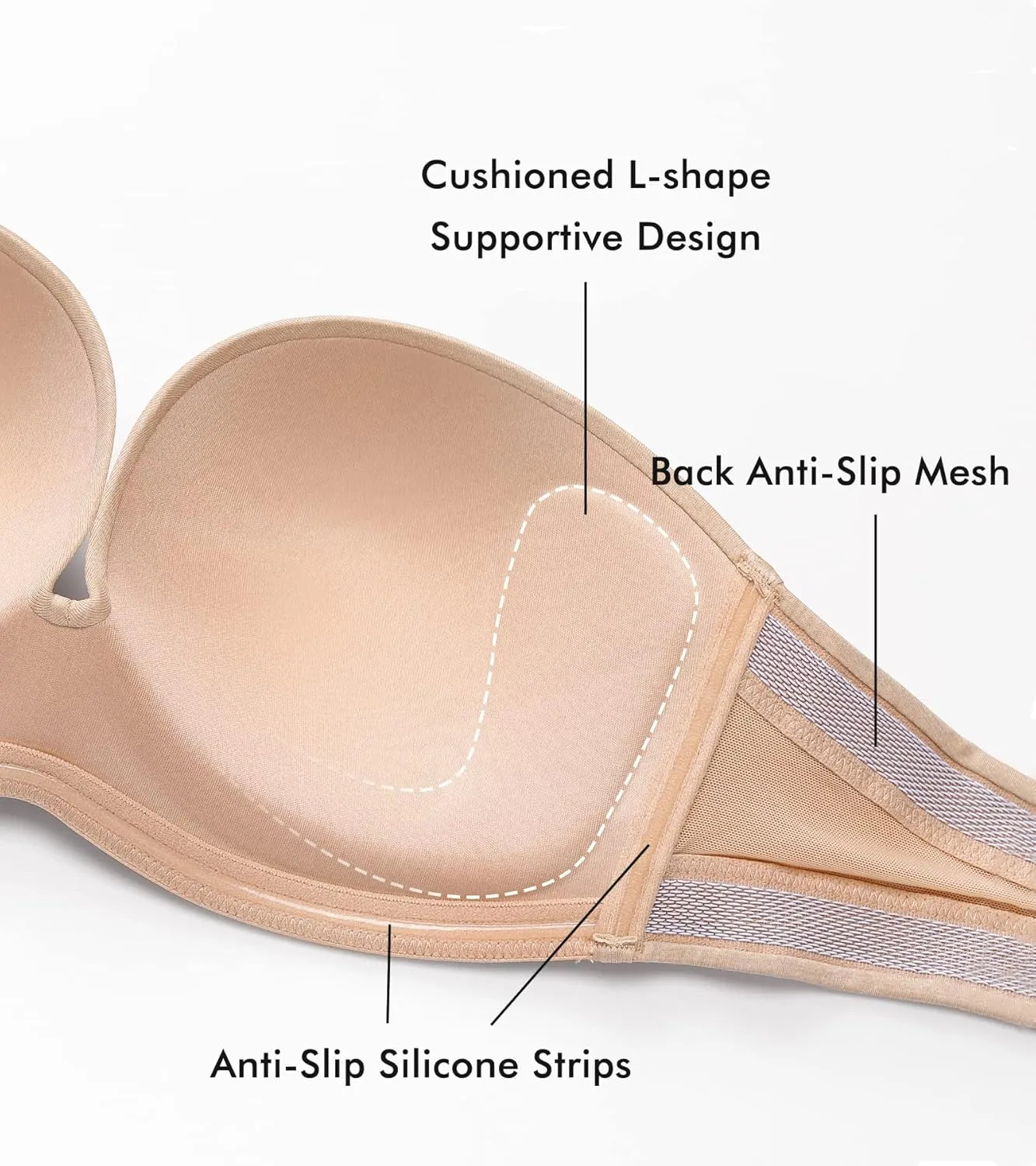 DELIMIRA Women's Strapless Bra Plunge Push Up for Big Busted Seamless Slightly Lined Support Lift Plus Size Invisible