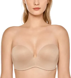 DELIMIRA Women's Strapless Bra Plunge Push Up for Big Busted Seamless Slightly Lined Support Lift Plus Size Invisible