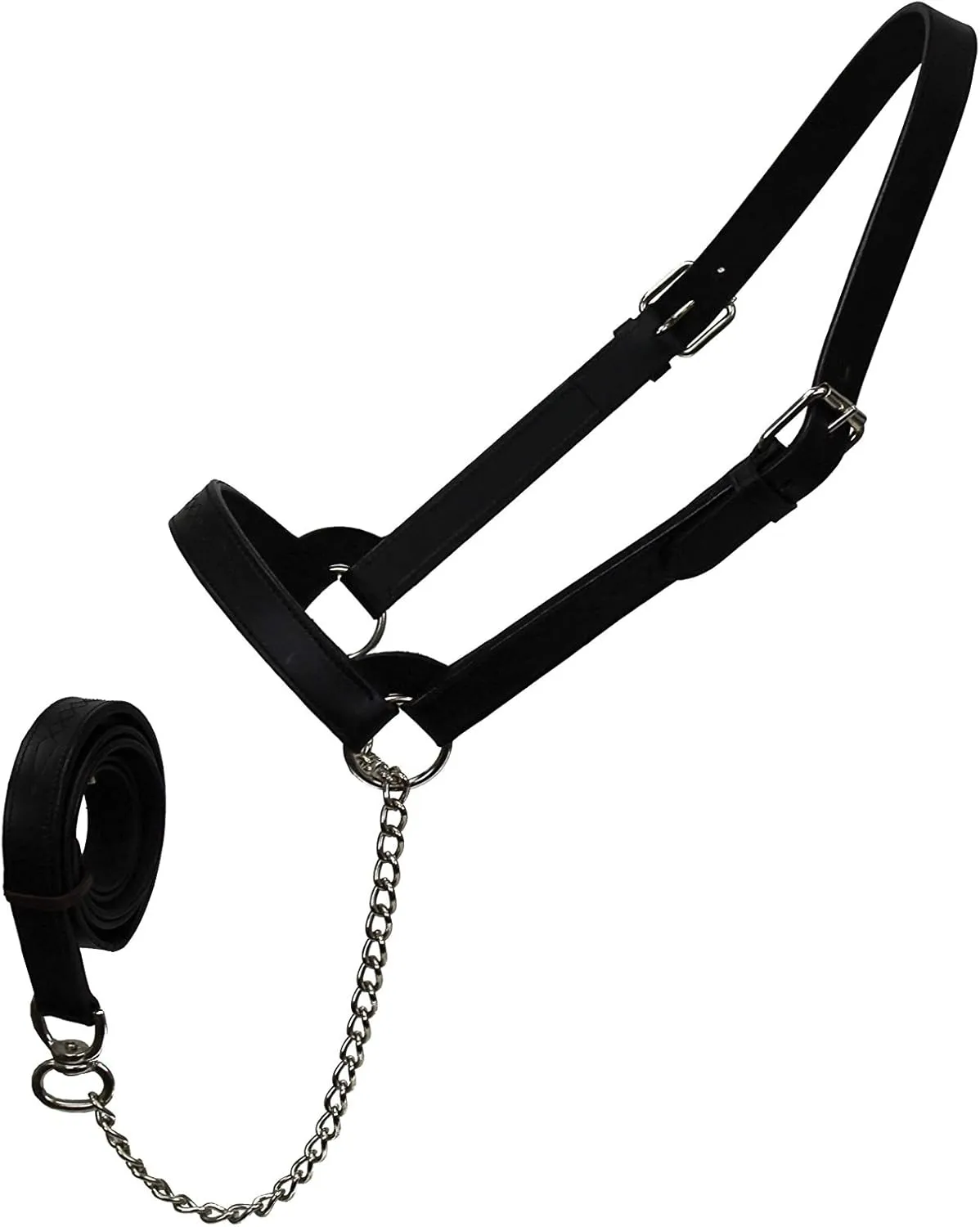 Derby Originals Premium Fancy Stitch Flat Leather Cattle Show Halter – Adjustable Fit with 48" Lead and 14" Chain, Small/Medium/Large – 1-Year Warranty