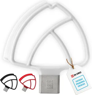 DI ORO Seamless Series Flex Edge Beater for KitchenAid Tilt-Head Stand Mixer - 4.5-5 Quart Flat Beater Paddle - Flexible Silicone Edges for Scraping & Mixing Bowls - Dishwasher Safe & BPA Free (White)