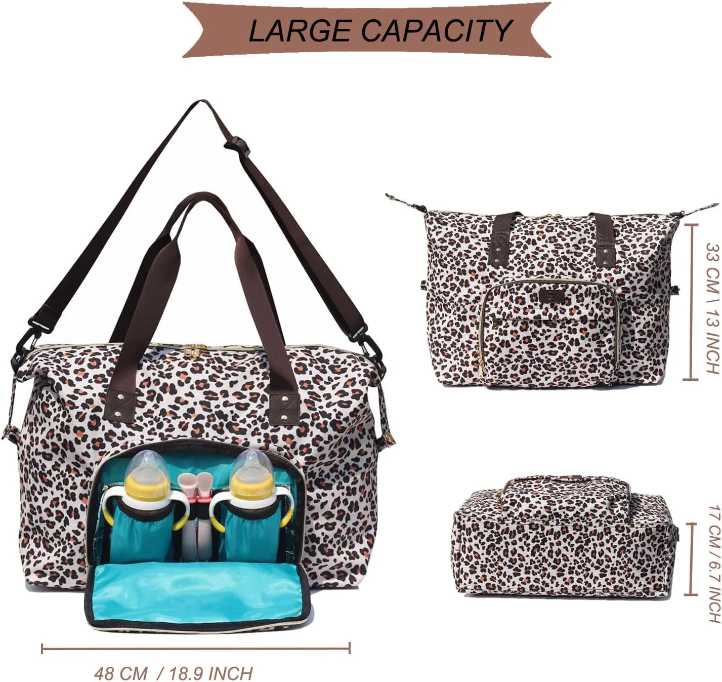 Diaper Bag Tote, Travel Overnight Carry-on Duffel Gym Bag, Multifunction Linen Canvas Dry Wet Maternity weekender