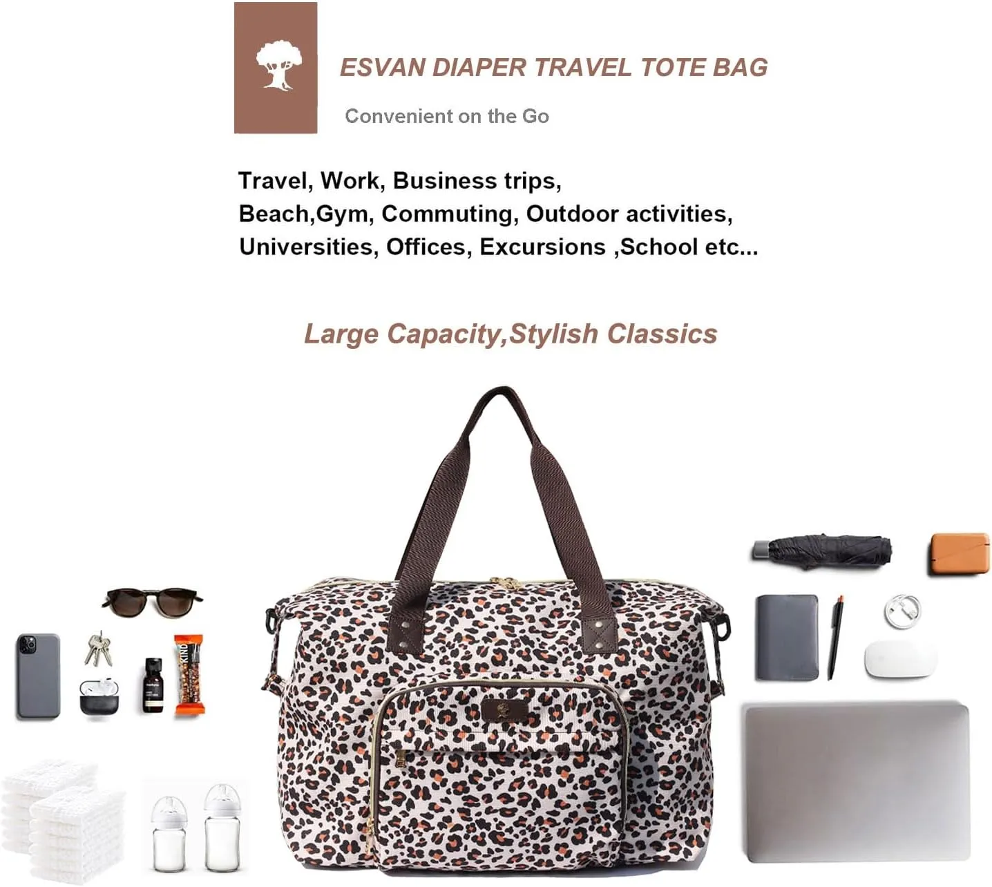 Diaper Bag Tote, Travel Overnight Carry-on Duffel Gym Bag, Multifunction Linen Canvas Dry Wet Maternity weekender