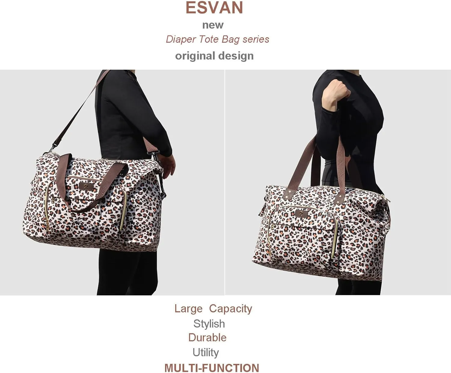 Diaper Bag Tote, Travel Overnight Carry-on Duffel Gym Bag, Multifunction Linen Canvas Dry Wet Maternity weekender