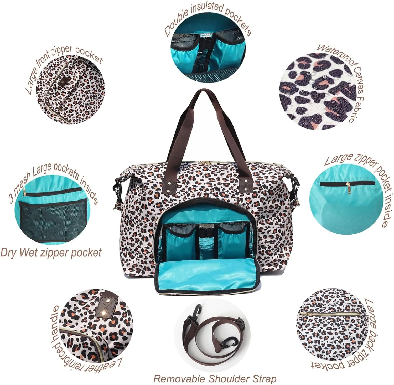 Diaper Bag Tote, Travel Overnight Carry-on Duffel Gym Bag, Multifunction Linen Canvas Dry Wet Maternity weekender
