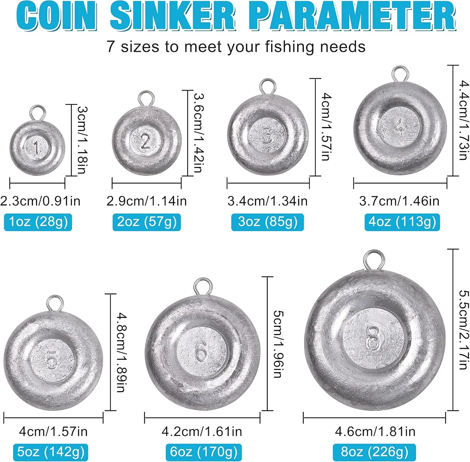 Disc Sinkers Fishing Weights,Coin Sinkers Weights Saltwater Surf Fishing Weights Catfishing Gear Tackle 8oz 6oz 5oz 4oz 3oz 2oz 1oz