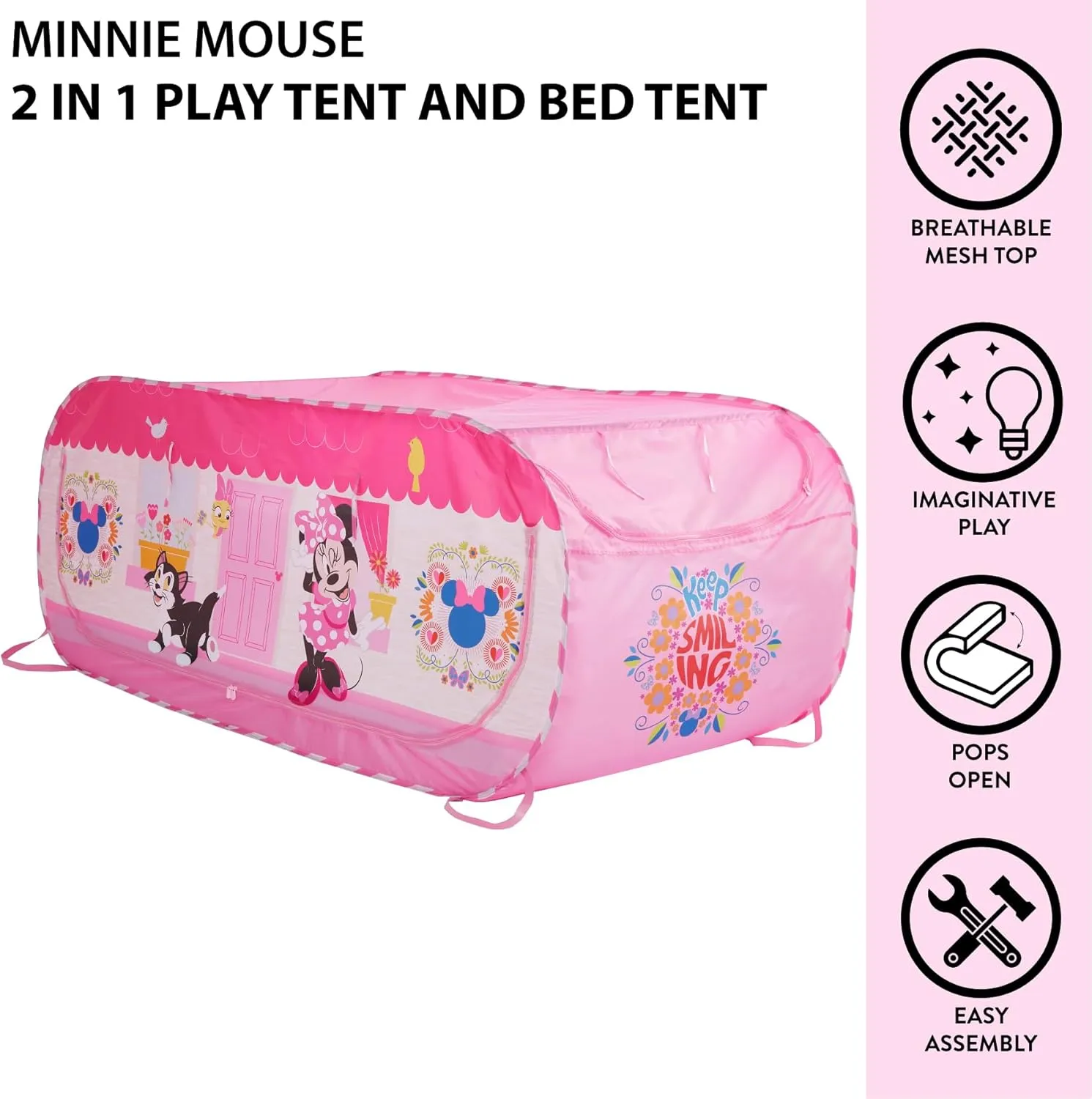 Disney Minnie Mouse 2 in 1 Kids Pop Up Play Tent and Twin Bed Tent for Pretend and Imaginative Play