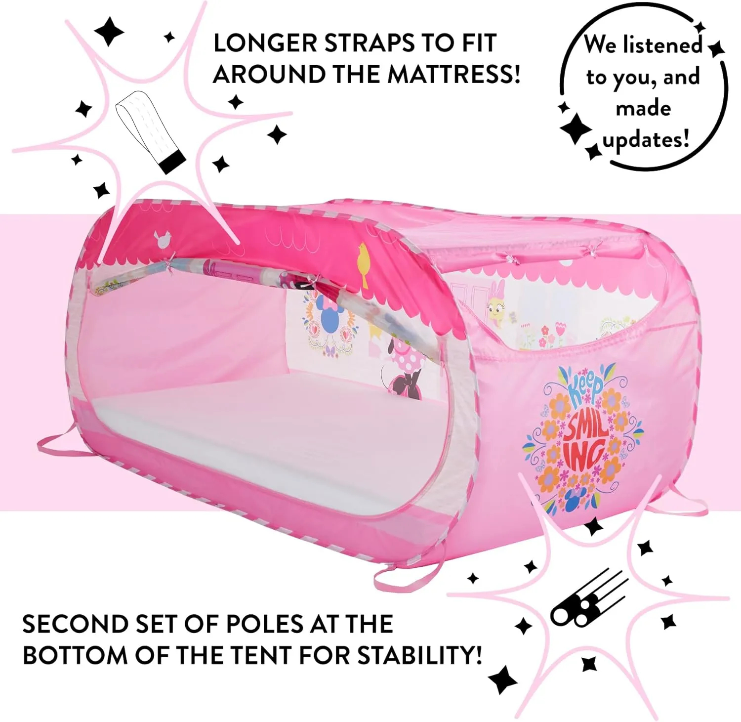 Disney Minnie Mouse 2 in 1 Kids Pop Up Play Tent and Twin Bed Tent for Pretend and Imaginative Play