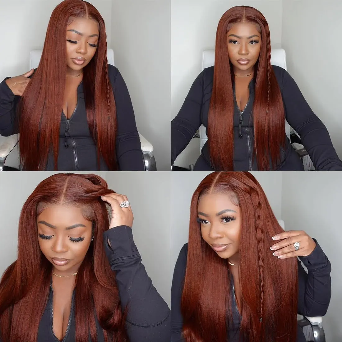 Domiso 22 Inch Reddish Brown Wear and Go Glueless Wig Brown Kinky Straight HD Lace Pre Cut 7x5 HD Lace Wigs Human Hair for Women Yaki Glueless Wig with Elastic Band Natural Hairline 200% Density