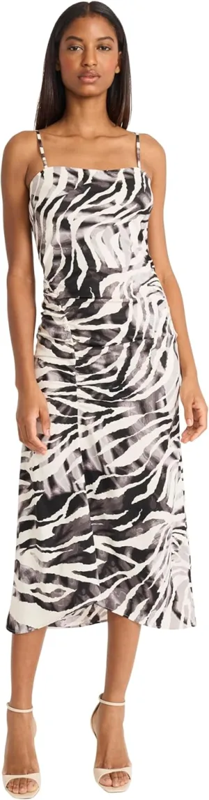 Donna Morgan Women's Elegant Spaghetti Strap Midi Body-Contouring Silhouette-Special Occasion Evening Dress