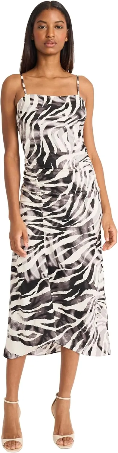 Donna Morgan Women's Elegant Spaghetti Strap Midi Body-Contouring Silhouette-Special Occasion Evening Dress