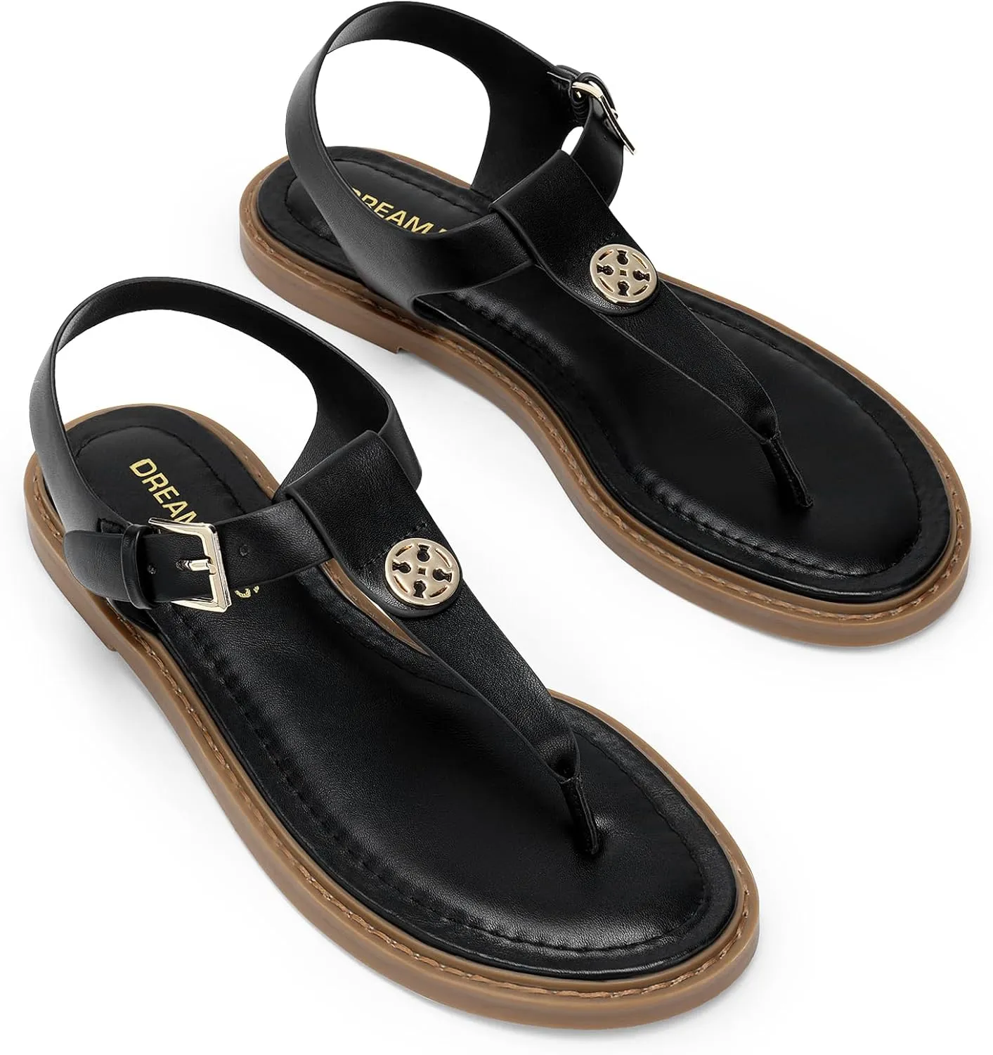 DREAM PAIRS Dressy T-Strap Flat Thong Sandals for Women Comfort Roman Gladiator Casual Summer Beach Flip Flop Shoes with Adjustable Back Ankle Strap