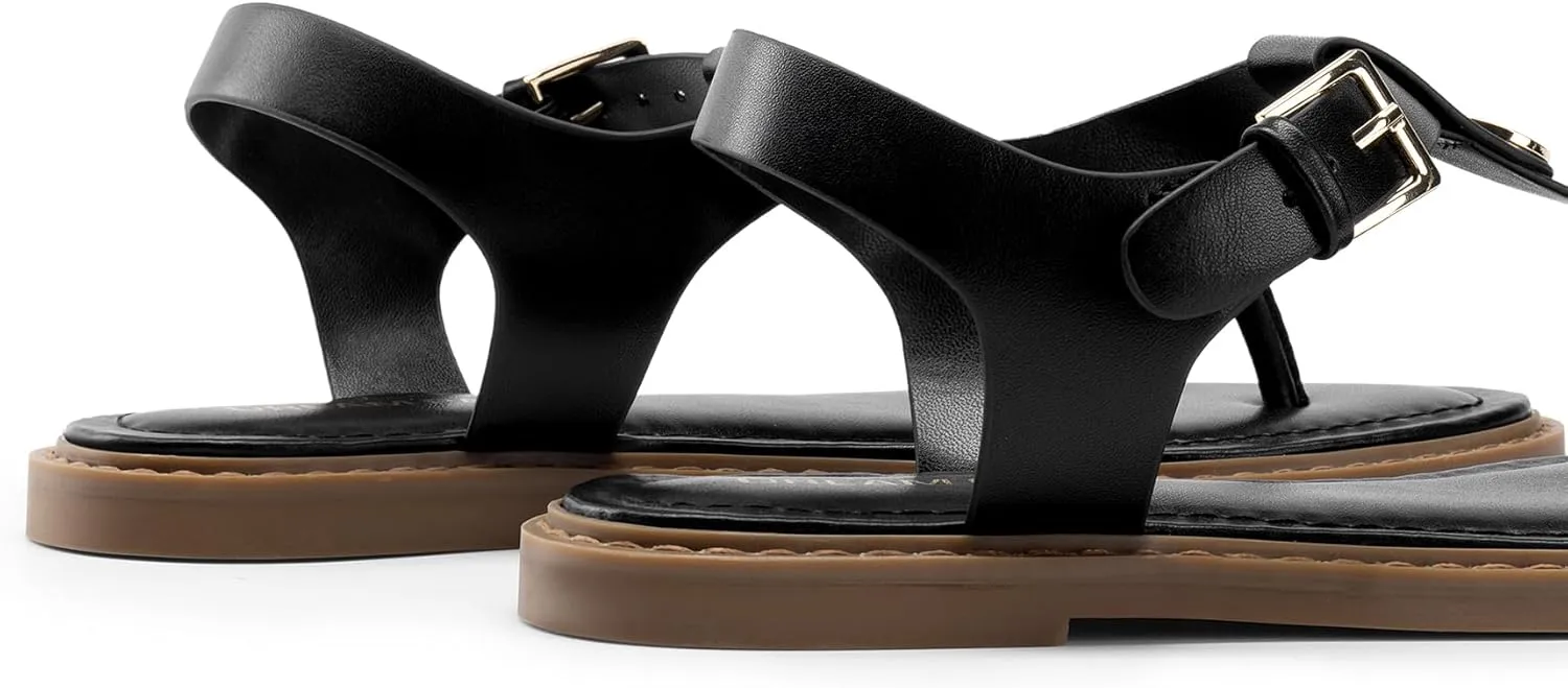 DREAM PAIRS Dressy T-Strap Flat Thong Sandals for Women Comfort Roman Gladiator Casual Summer Beach Flip Flop Shoes with Adjustable Back Ankle Strap