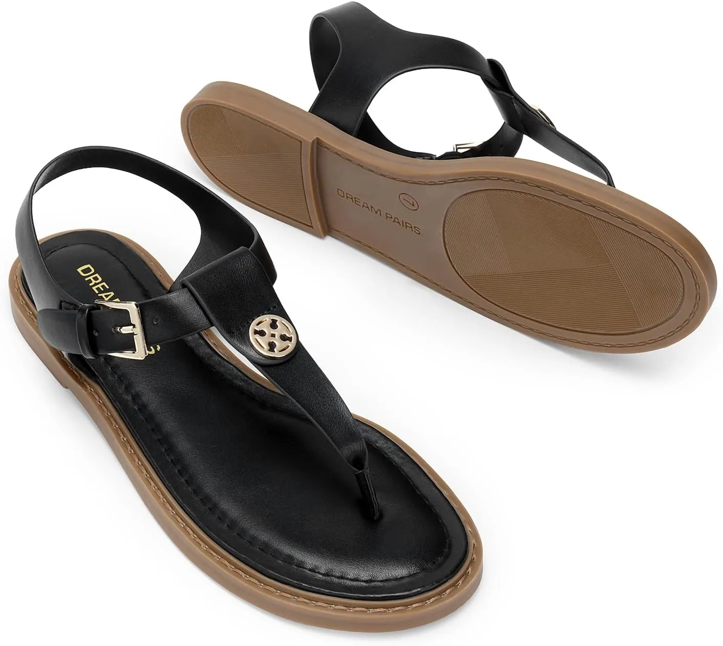 DREAM PAIRS Dressy T-Strap Flat Thong Sandals for Women Comfort Roman Gladiator Casual Summer Beach Flip Flop Shoes with Adjustable Back Ankle Strap