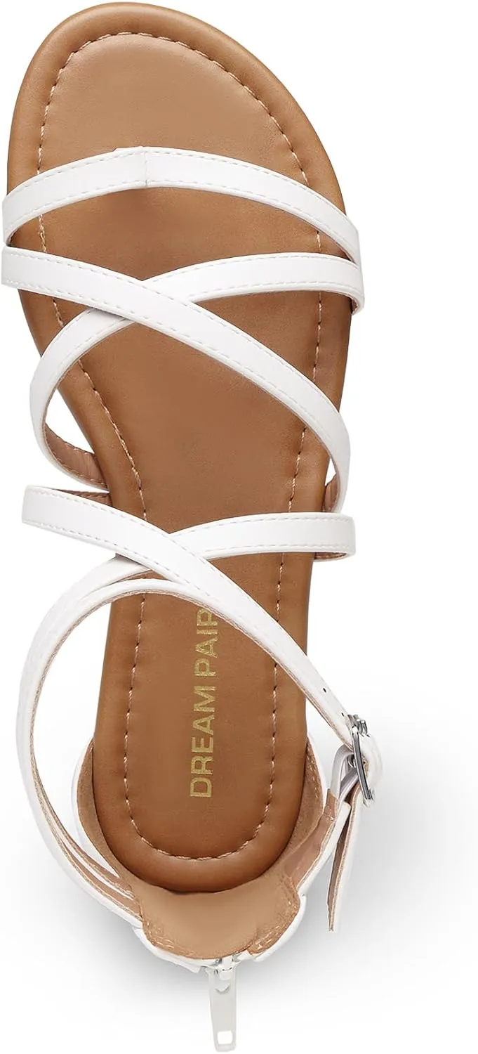 DREAM PAIRS Women's Dressy Gladiator Summer Cross Strappy Sandals Comfort Flat Casual Beach Fisherman Thong Sandals